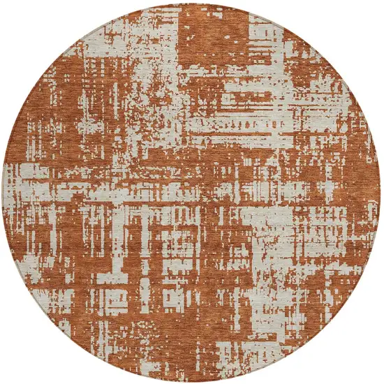 8' Brown And Ivory Round Abstract Washable Indoor Outdoor Area Rug Photo 5