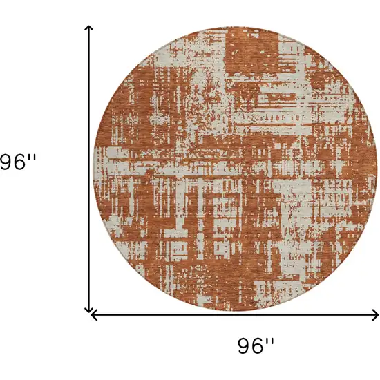 8' Brown And Ivory Round Abstract Washable Indoor Outdoor Area Rug Photo 3