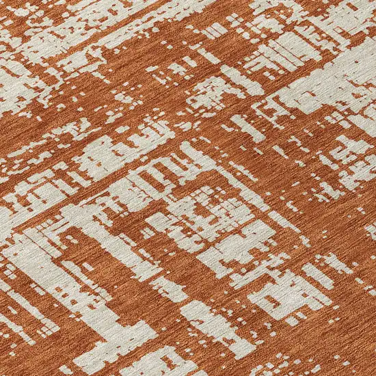 8' Brown And Ivory Round Abstract Washable Indoor Outdoor Area Rug Photo 8