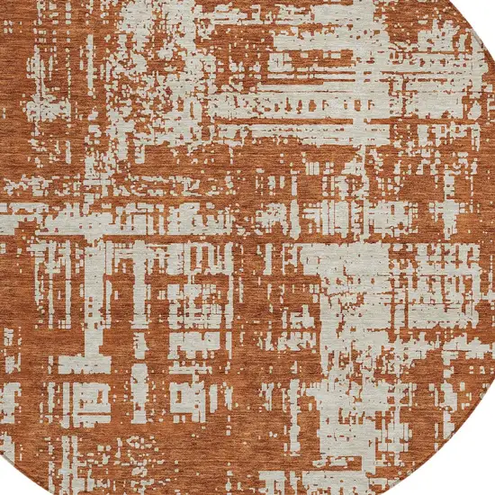 8' Brown And Ivory Round Abstract Washable Indoor Outdoor Area Rug Photo 4