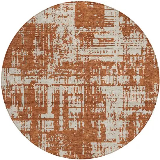 8' Brown And Ivory Round Abstract Washable Indoor Outdoor Area Rug Photo 2