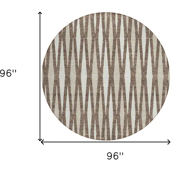 8' Brown And Ivory Round Geometric Washable Indoor Outdoor Area Rug Photo 3