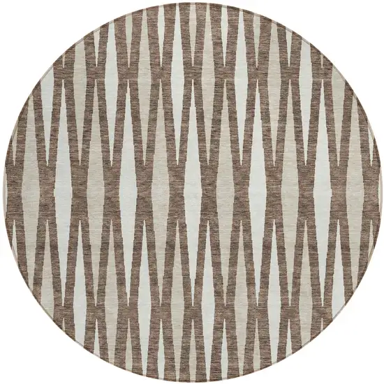 8' Brown And Ivory Round Geometric Washable Indoor Outdoor Area Rug Photo 2