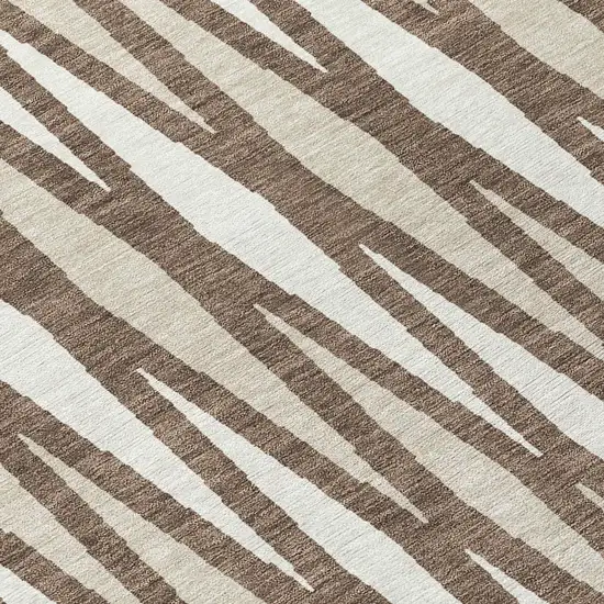 8' Brown And Ivory Round Geometric Washable Indoor Outdoor Area Rug Photo 8