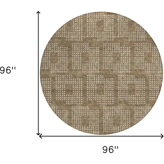 8' Brown And Ivory Round Geometric Washable Indoor Outdoor Area Rug Photo 3
