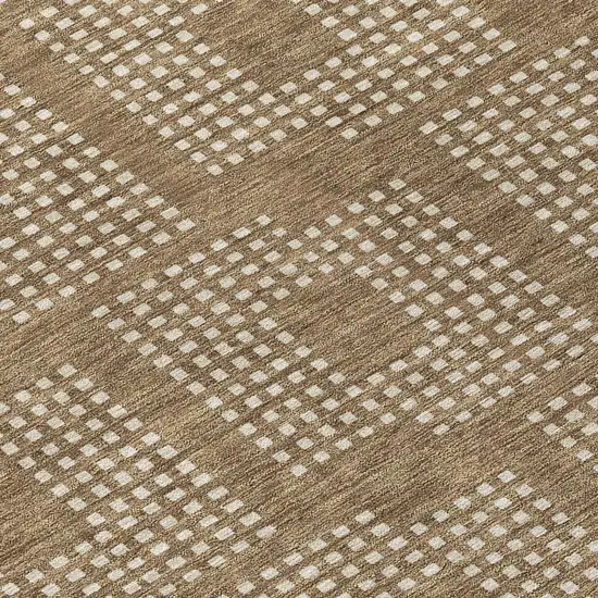 8' Brown And Ivory Round Geometric Washable Indoor Outdoor Area Rug Photo 8