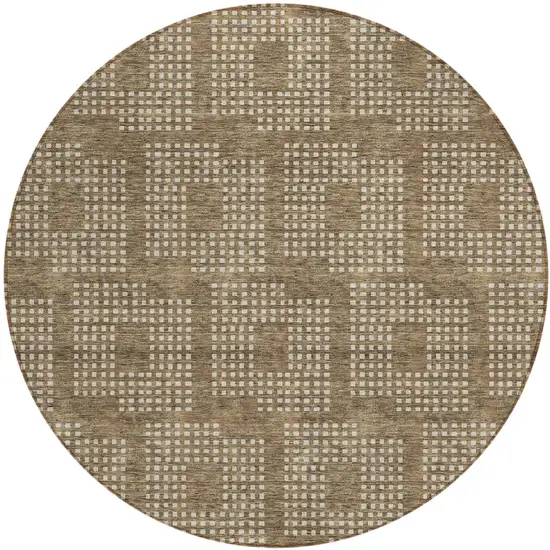 8' Brown And Ivory Round Geometric Washable Indoor Outdoor Area Rug Photo 2