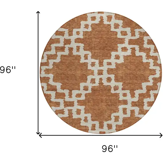 8' Brown And Ivory Round Geometric Washable Indoor Outdoor Area Rug Photo 3