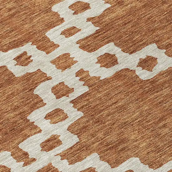 8' Brown And Ivory Round Geometric Washable Indoor Outdoor Area Rug Photo 8
