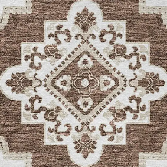 8' Brown And Ivory Round Medallion Washable Indoor Outdoor Area Rug Photo 5