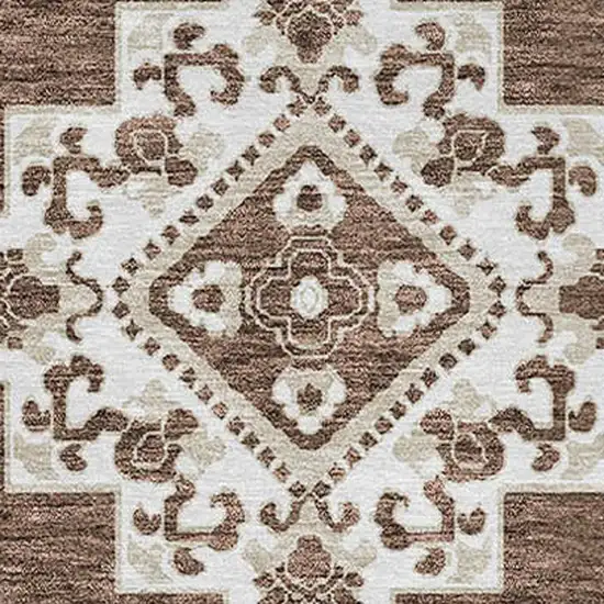 8' Brown And Ivory Round Medallion Washable Indoor Outdoor Area Rug Photo 4