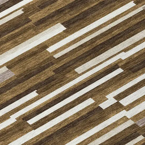 8' Brown And Ivory Round Striped Washable Indoor Outdoor Area Rug Photo 4
