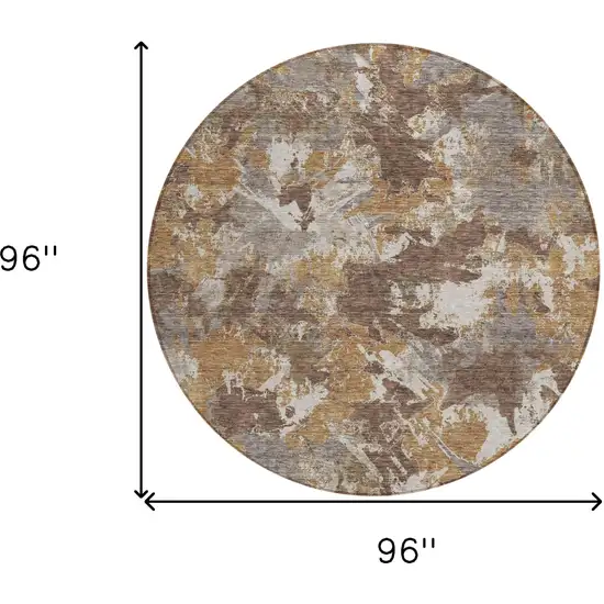 8' Brown Beige And Gray Round Floral Washable Indoor Outdoor Area Rug Photo 3