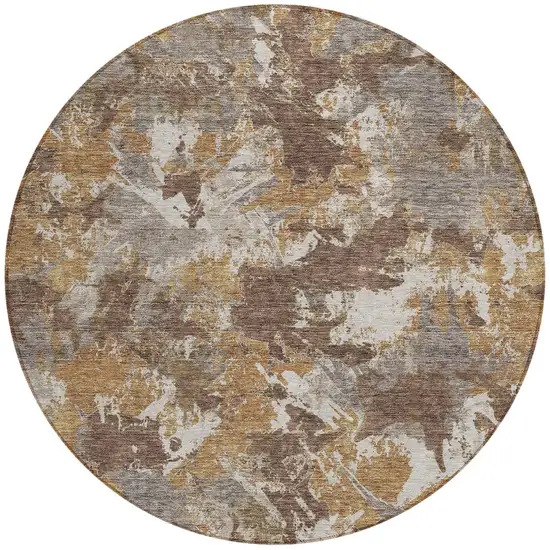 8' Brown Beige And Gray Round Floral Washable Indoor Outdoor Area Rug Photo 6