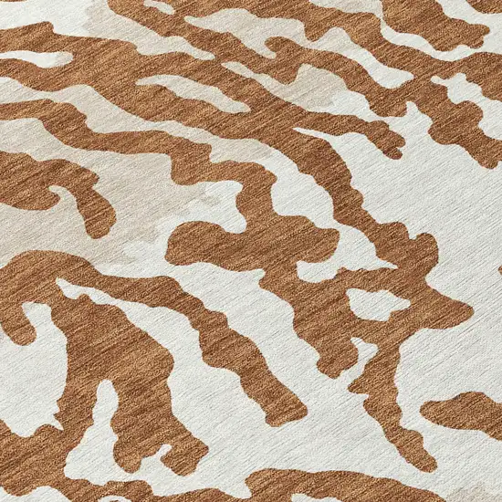 8' Brown Beige And Ivory Round Animal Print Washable Indoor Outdoor Area Rug Photo 8