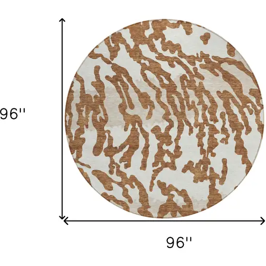 8' Brown Beige And Ivory Round Animal Print Washable Indoor Outdoor Area Rug Photo 3