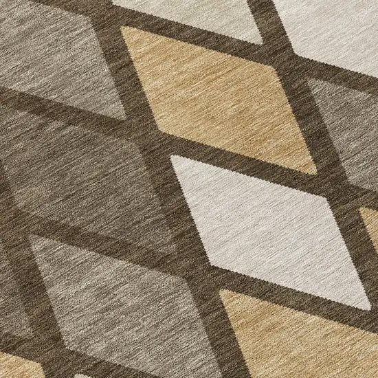 8' Brown Beige And Ivory Round Geometric Washable Indoor Outdoor Area Rug Photo 8