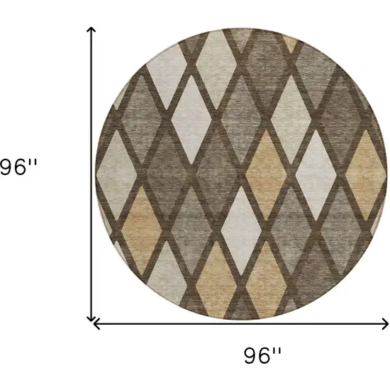 8' Brown Beige And Ivory Round Geometric Washable Indoor Outdoor Area Rug Photo 3