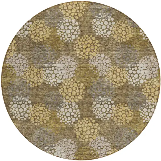 8' Brown Beige And Ivory Round Polka Dot Washable Indoor Outdoor Area Rug Photo 2