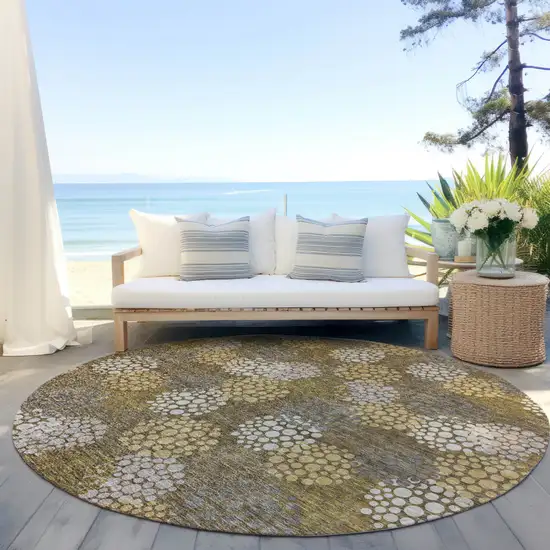 8' Brown Beige And Ivory Round Polka Dot Washable Indoor Outdoor Area Rug Photo 7