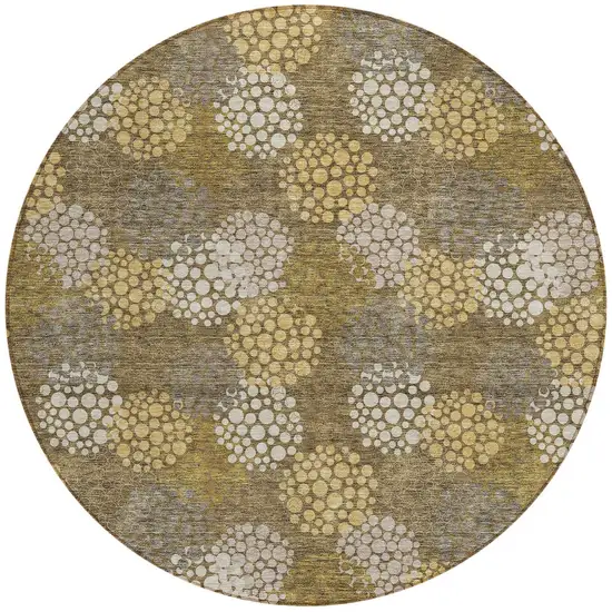 8' Brown Beige And Ivory Round Polka Dot Washable Indoor Outdoor Area Rug Photo 6