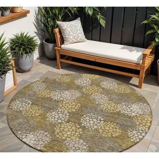 8' Brown Beige And Ivory Round Polka Dot Washable Indoor Outdoor Area Rug Photo 1