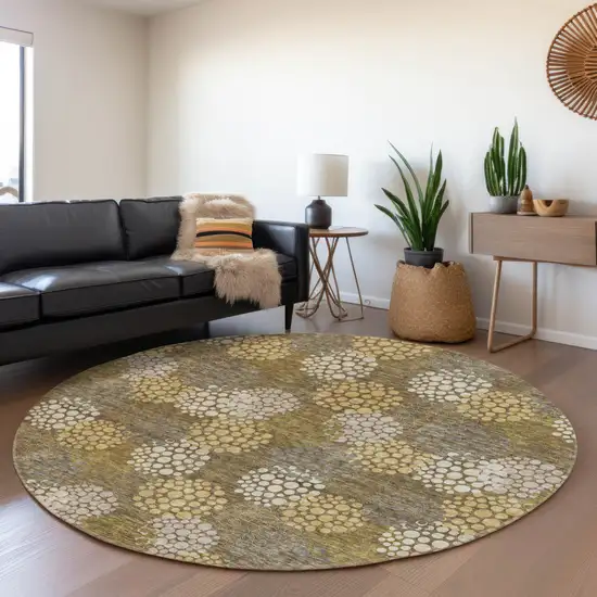8' Brown Beige And Ivory Round Polka Dot Washable Indoor Outdoor Area Rug Photo 8