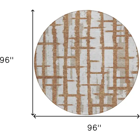 8' Brown Beige And Ivory Round Striped Washable Indoor Outdoor Area Rug Photo 3