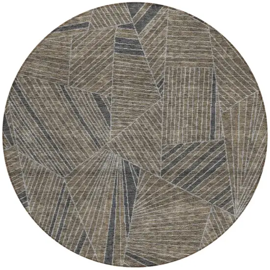 8' Brown Black And Gray Round Geometric Washable Indoor Outdoor Area Rug Photo 6