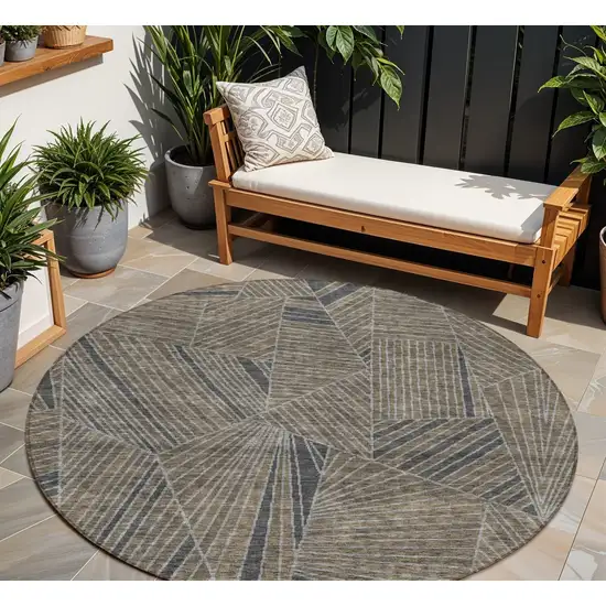 8' Brown Black And Gray Round Geometric Washable Indoor Outdoor Area Rug Photo 1