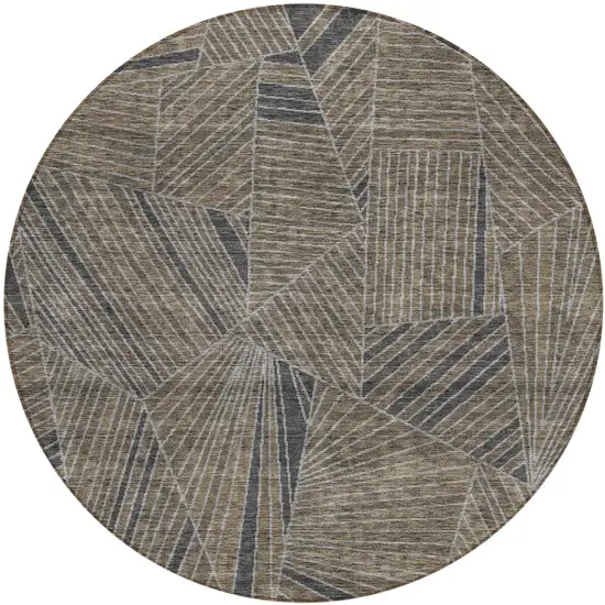 8' Brown Black And Gray Round Geometric Washable Indoor Outdoor Area Rug Photo 2