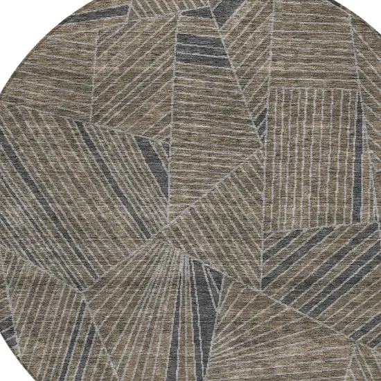 8' Brown Black And Gray Round Geometric Washable Indoor Outdoor Area Rug Photo 5