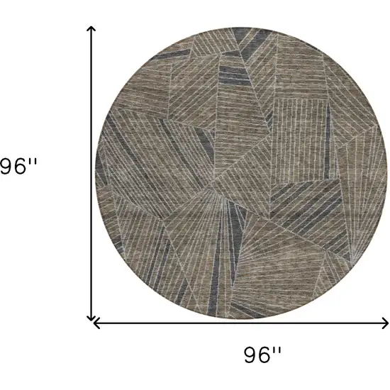 8' Brown Black And Gray Round Geometric Washable Indoor Outdoor Area Rug Photo 3