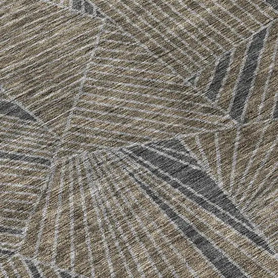 8' Brown Black And Gray Round Geometric Washable Indoor Outdoor Area Rug Photo 4