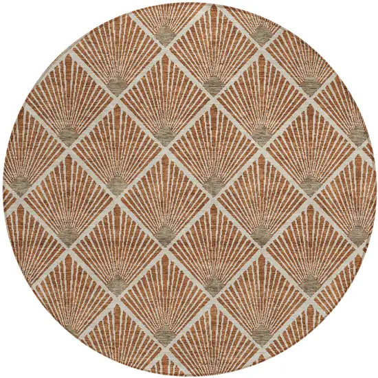 8' Brown Copper And Beige Round Geometric Washable Indoor Outdoor Area Rug Photo 2