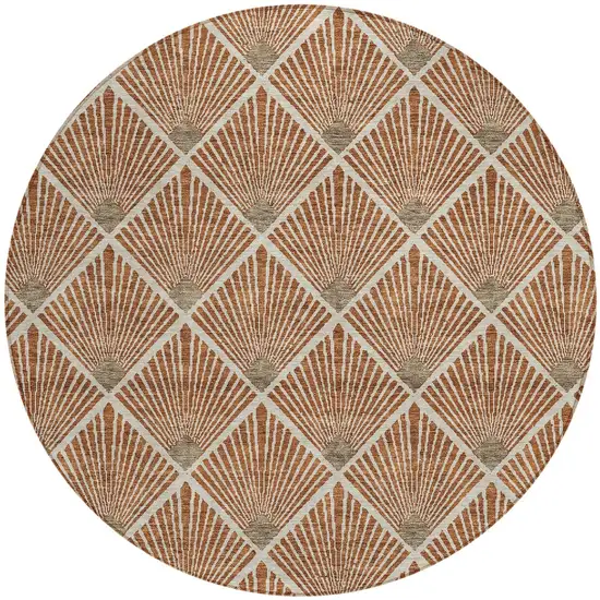 8' Brown Copper And Beige Round Geometric Washable Indoor Outdoor Area Rug Photo 6