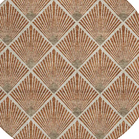8' Brown Copper And Beige Round Geometric Washable Indoor Outdoor Area Rug Photo 4