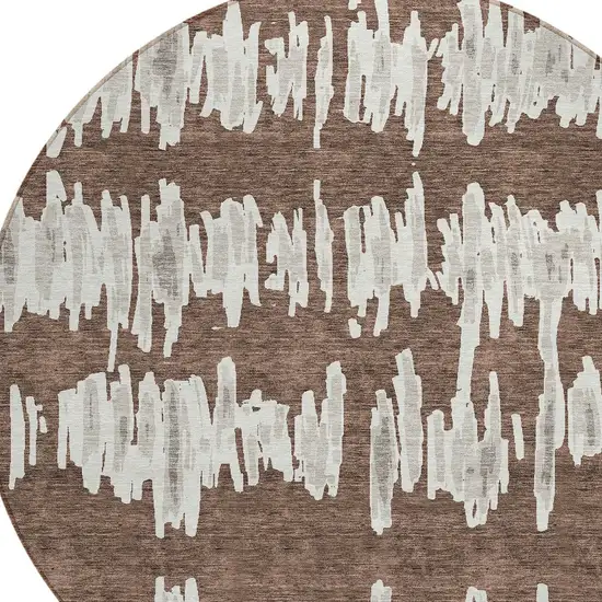 8' Brown Ivory And Gray Round Striped Washable Indoor Outdoor Area Rug Photo 4