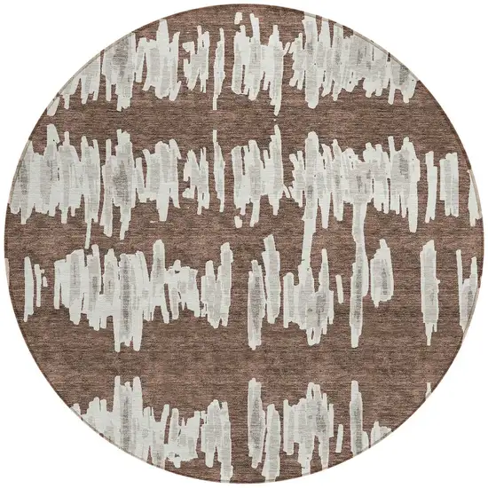 8' Brown Ivory And Gray Round Striped Washable Indoor Outdoor Area Rug Photo 6