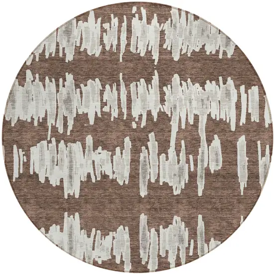 8' Brown Ivory And Gray Round Striped Washable Indoor Outdoor Area Rug Photo 2