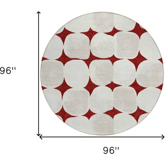8' Burgundy Beige And Ivory Round Abstract Washable Indoor Outdoor Area Rug Photo 3