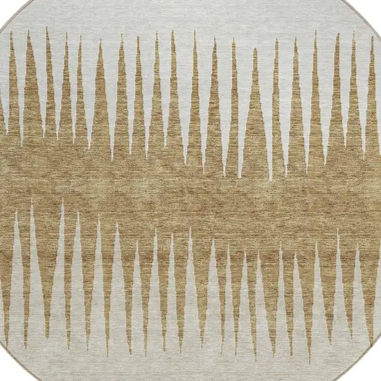 8' Charcoal Beige And Brown Round Striped Washable Indoor Outdoor Area Rug Photo 5