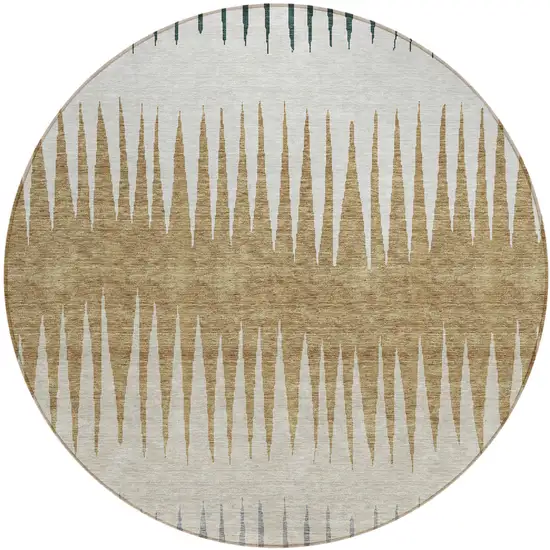 8' Charcoal Beige And Brown Round Striped Washable Indoor Outdoor Area Rug Photo 2
