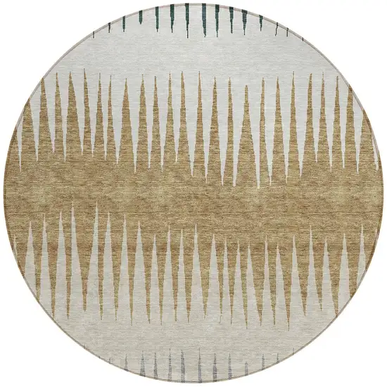 8' Charcoal Beige And Brown Round Striped Washable Indoor Outdoor Area Rug Photo 6