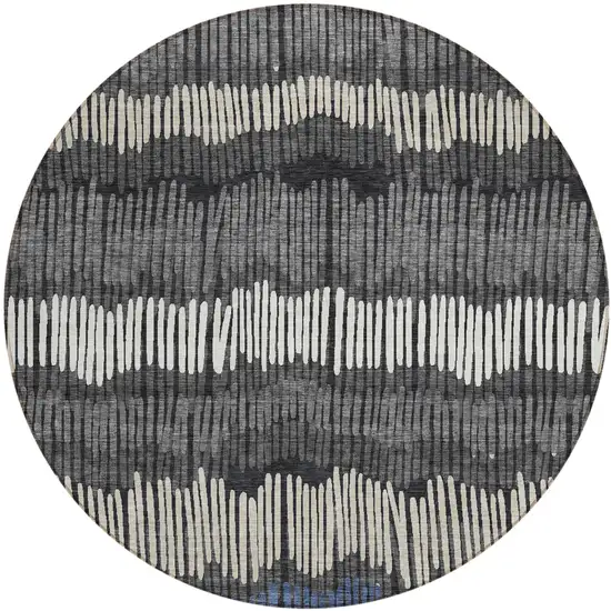 8' Charcoal Blue And Ivory Round Striped Washable Indoor Outdoor Area Rug Photo 2