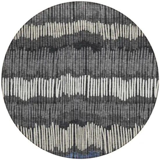 8' Charcoal Blue And Ivory Round Striped Washable Indoor Outdoor Area Rug Photo 4