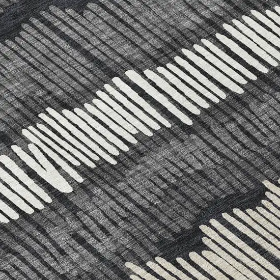 8' Charcoal Blue And Ivory Round Striped Washable Indoor Outdoor Area Rug Photo 8