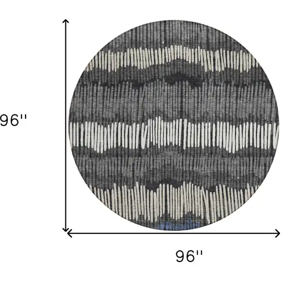 8' Charcoal Blue And Ivory Round Striped Washable Indoor Outdoor Area Rug Photo 3