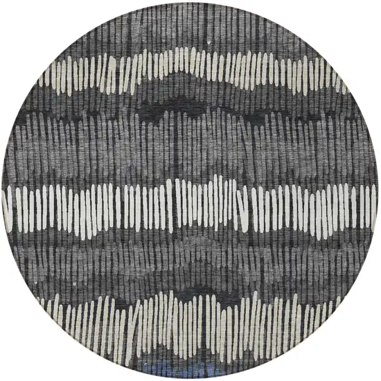 8' Charcoal Blue And Ivory Round Striped Washable Indoor Outdoor Area Rug Photo 5