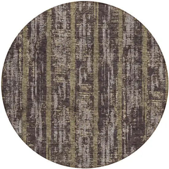 8' Chocolate And Beige Round Striped Washable Indoor Outdoor Area Rug Photo 2